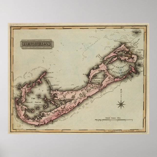 Poster Mapa das Bermudas (1823) (Frente)
