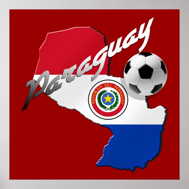Póster Mapa das bolas de futebol do Paraguai na bandeira (Frente)