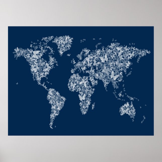 Póster Mapa das borboletas do mapa mundial (Frente)