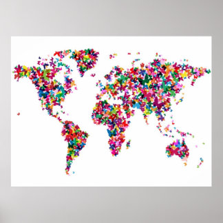 Póster Mapa das Borboletas do Mundo
