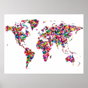 Póster Mapa das Borboletas do Mundo