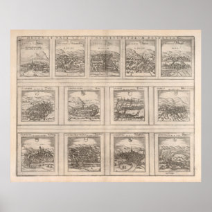 Poster Mapa das cidades da Suiça antiga (1575)