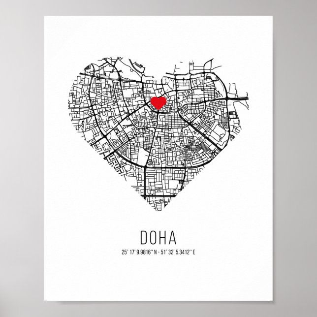 Poster Mapa das cidades de Heart Doha (Qatar) (Frente)