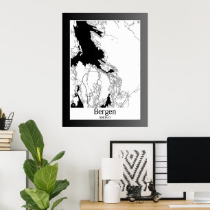 Poster Mapa das cidades modernas de Bergen Norway