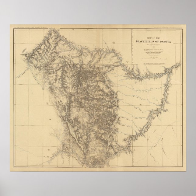 Poster Mapa das Colinas Negras de Dakota (Frente)