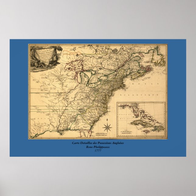 Póster Mapa das Colônias Americanas Vintage 1777 por Phel (Frente)