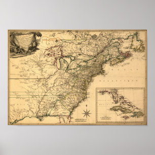 Póster Mapa das Colônias Americanas Vintage 1777 por Phel