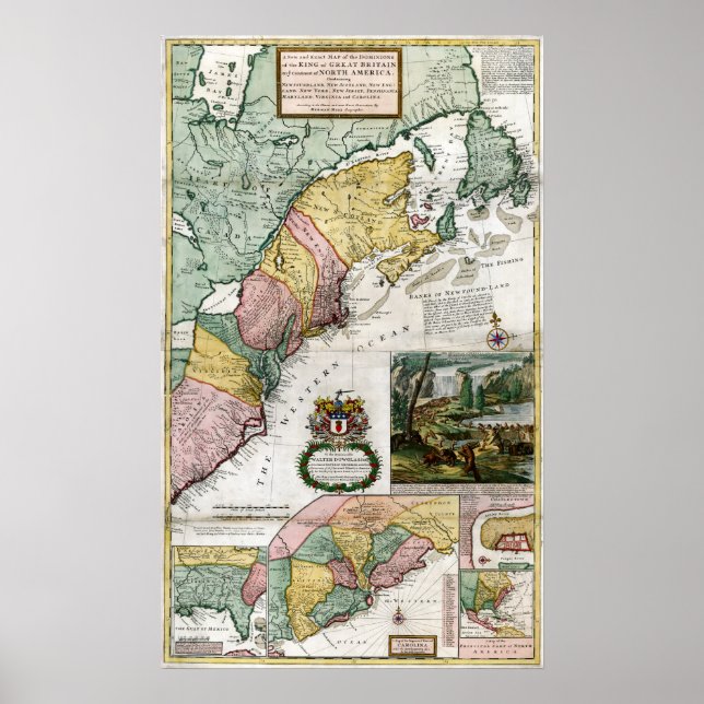Poster Mapa das Colônias Britânicas em 1715 na América (Frente)