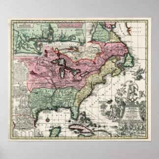 Póster Mapa das Colônias da América do Norte em 1720