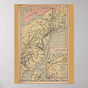 Poster Mapa das colônias da Revolução Americana