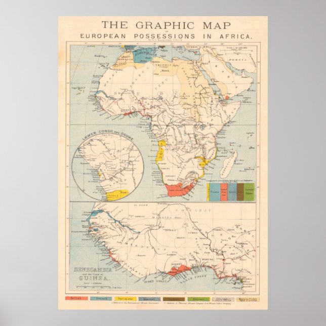 Poster Mapa das Colônias Europeias de África (1884) (Frente)
