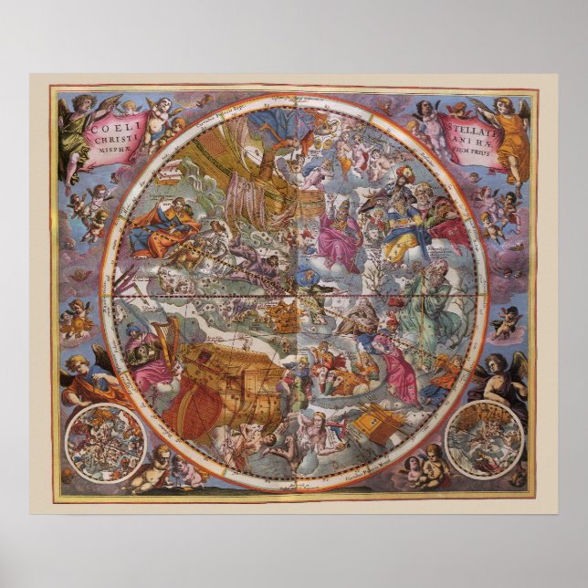 Póster Mapa das Constelações Cristãs, Céus do Sul (Frente)