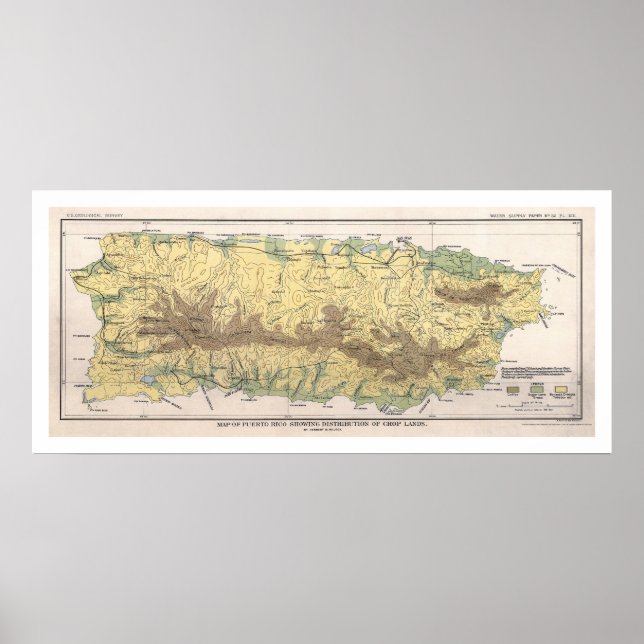 Póster Mapa das culturas em Porto Rico em 1899 (Frente)