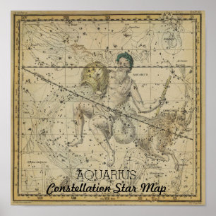 Póster Mapa das estrelas da constelação de Aquarius Jan