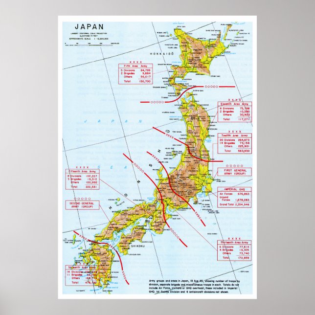 Poster Mapa das Forças Terrestres do Japão na Segunda Gue (Frente)