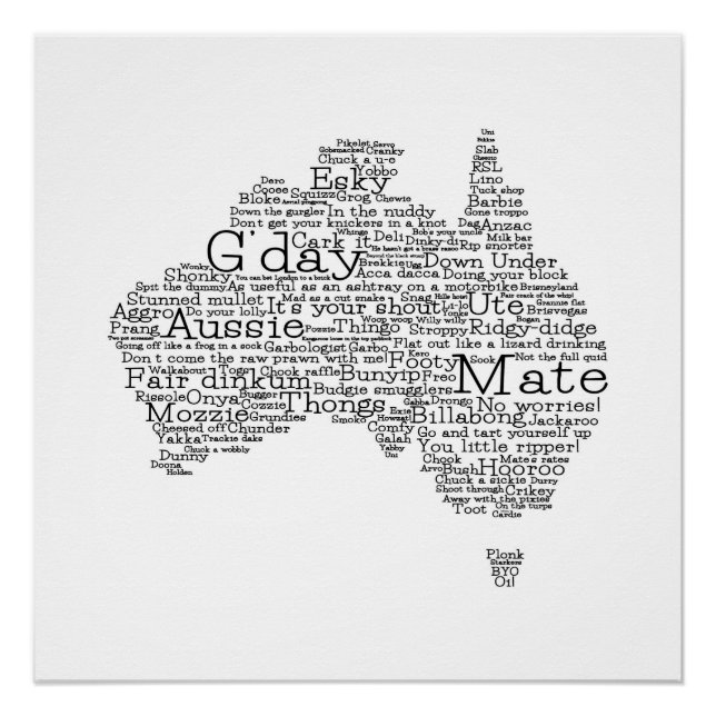 Póster mapa das gírias australianas (Frente)