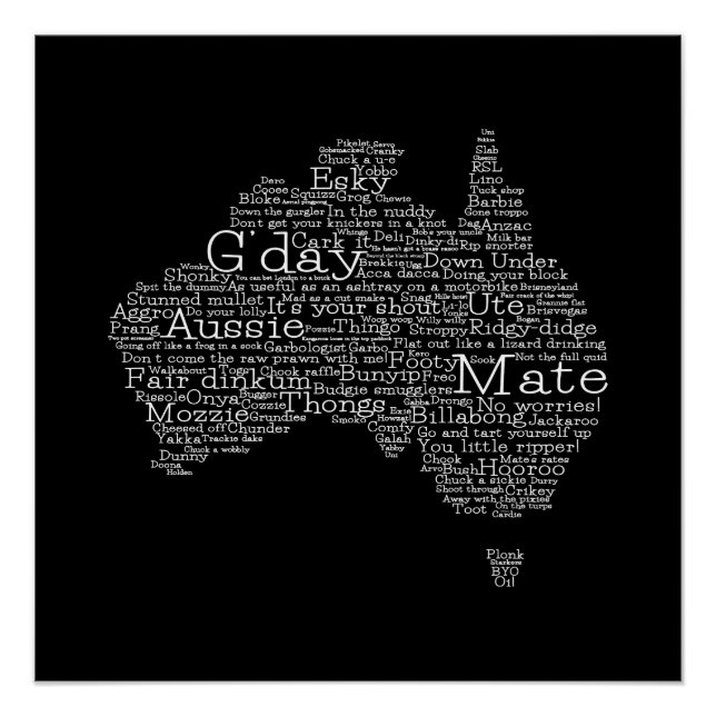 Póster mapa das gírias australianas (Frente)