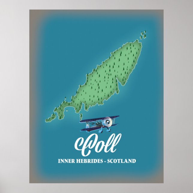 Poster Mapa das Hébridas Interiores Coll Escócia (Frente)