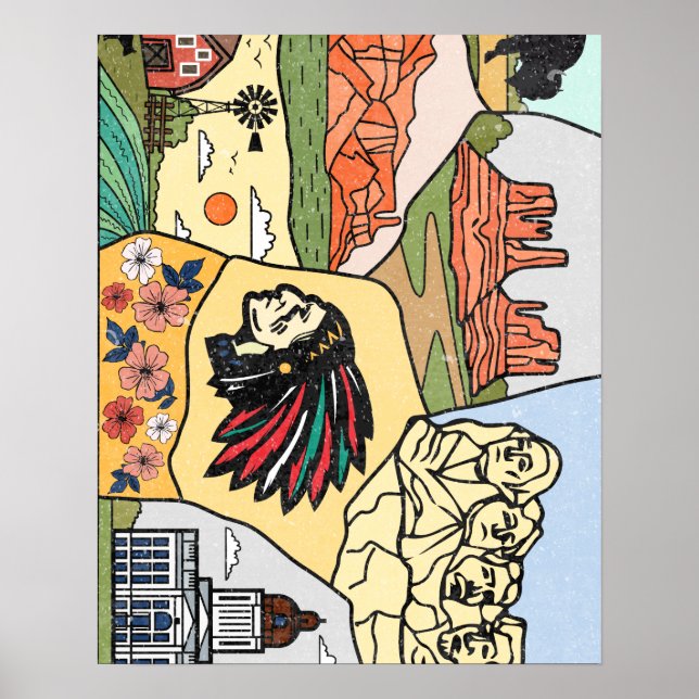 Poster Mapa das Ilhas Badlands Mt Rushmore Colinas Negras (Frente)