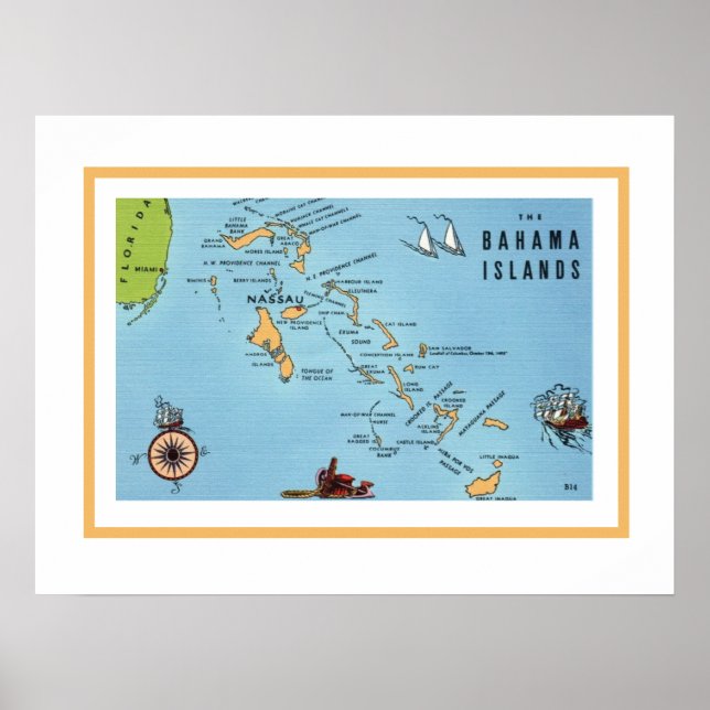 Poster Mapa das Ilhas Bahamas 18x24 (Frente)