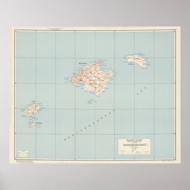 Poster Mapa das Ilhas Baleares de Vintage (1943) (Frente)