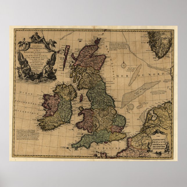 Poster Mapa das Ilhas Britânicas (1700) (Frente)