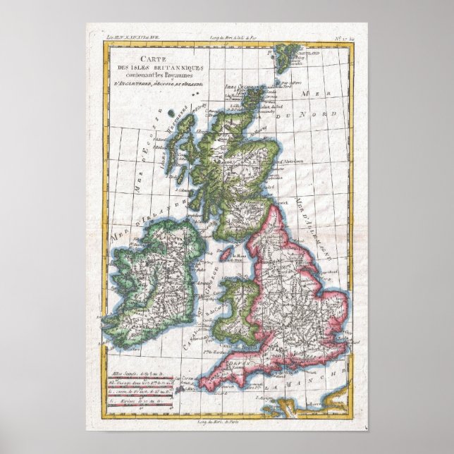 Póster Mapa das Ilhas Britânicas (1780) (Frente)