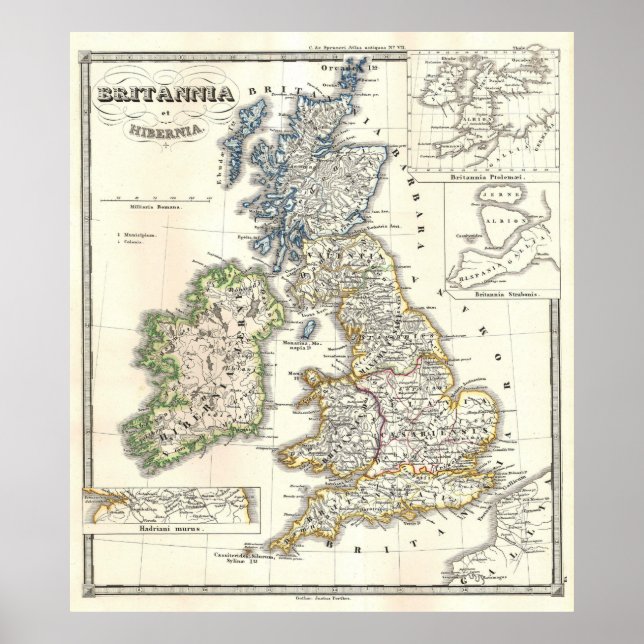 Poster Mapa das Ilhas Britânicas (1855) (Frente)