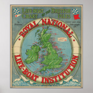 Poster Mapa das ilhas britânicas - carta do barco