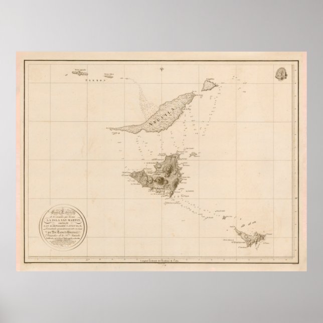 Poster Mapa das Ilhas das Ruas Velhas Martins, Anguila e  (Frente)