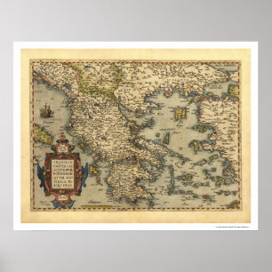 Póster Mapa das Ilhas Gregas Ortelius 1570
