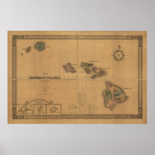 Poster Mapa das Ilhas Havaianas (1876)