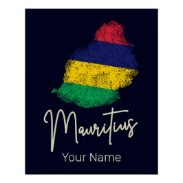 Póster Mapa das Ilhas Maurícias - Bandeira Vintage - Ocea