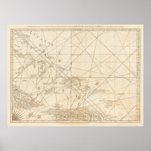 Poster Mapa das Ilhas Turcas e Caicos (1775) (Frente)