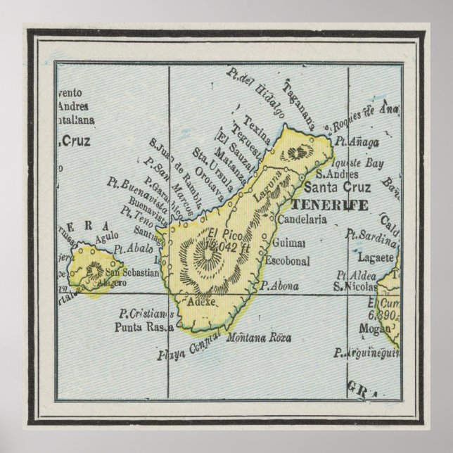 Poster Mapa das Ilhas Vintage Tenerife (1901) (Frente)
