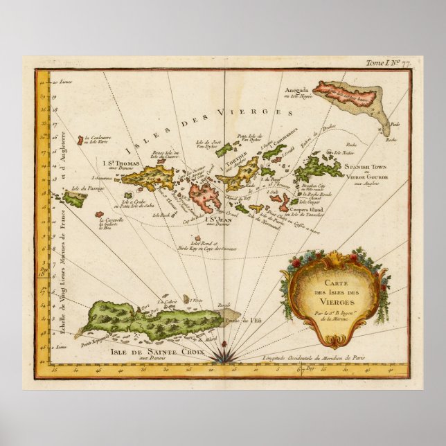 Poster Mapa das Ilhas Virgens (1764) (Frente)