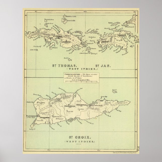 Póster Mapa das Ilhas Virgens (1853) (Frente)