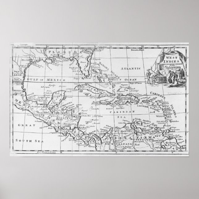 Poster Mapa das Índias Ocidentais (Frente)