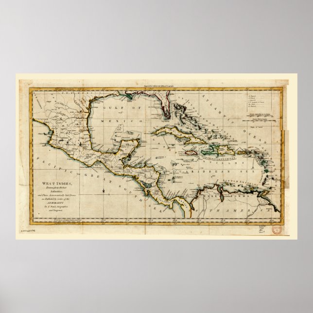 Poster Mapa das Índias Ocidentais (1785) (Frente)