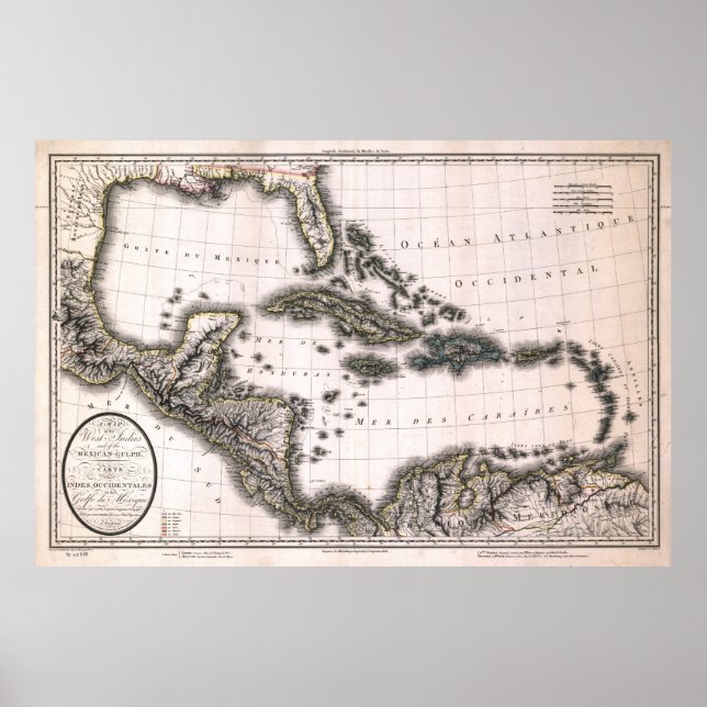 Póster Mapa das Índias Ocidentais e do Golfo em 1806 (Frente)