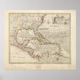 Póster Mapa das Índias Ocidentais por Emanuel Bowen