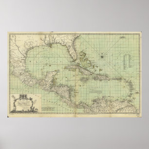 Poster Mapa das Índias Ocidentais por Thomas Bowen (1774)