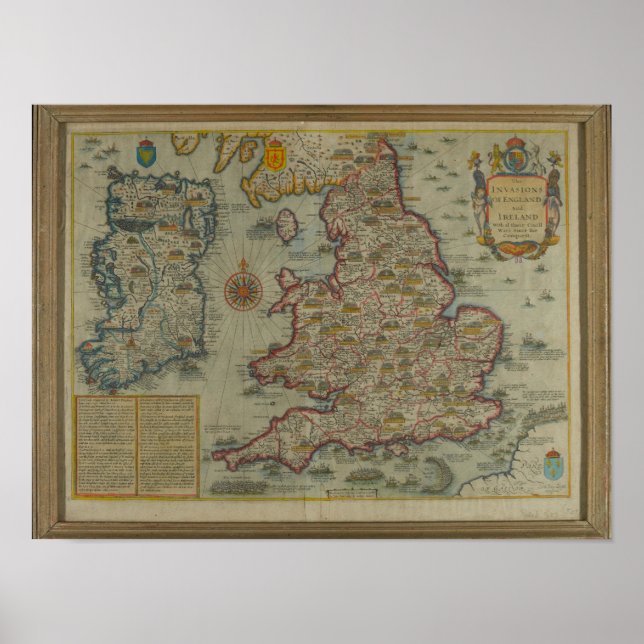 Poster Mapa das Invasões da Inglaterra e da Irlanda (Frente)