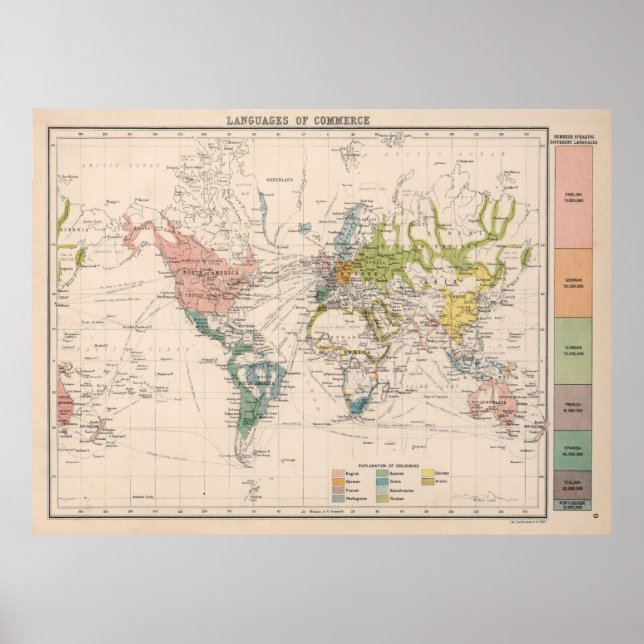 Poster Mapa das Línguas do Mundo Antigo (1907) (Frente)