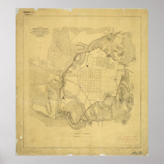 Póster Mapa das Linhas Confederadas em Raleigh