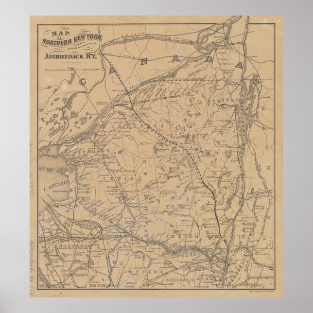 Poster Mapa das Montanhas Vintage Adirondack Railroad (18 (Frente)