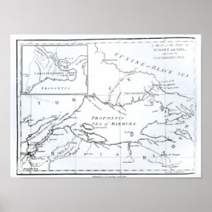 Póster Mapa das partes de Europa e de Ásia