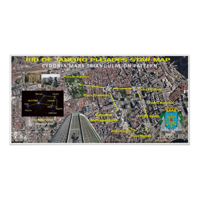 Póster Mapa das Pleiades do Rio de Janeiro (Frente)