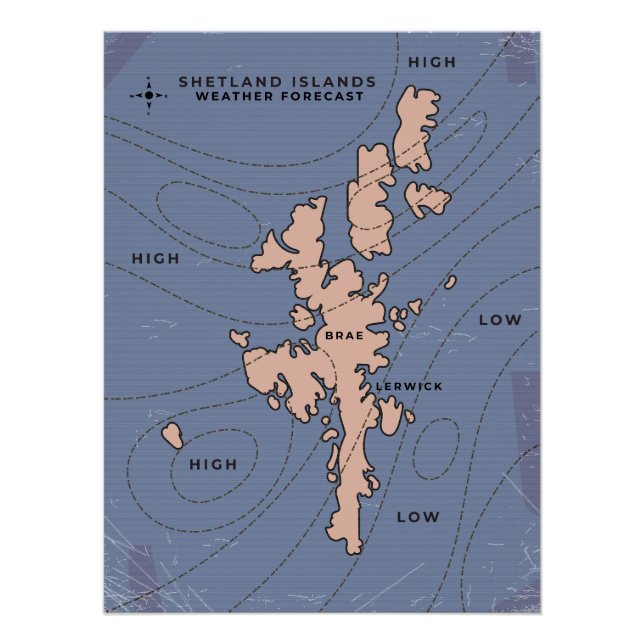 Póster Mapa das Previsões Meteorológicas das Ilhas Shetla (Frente)
