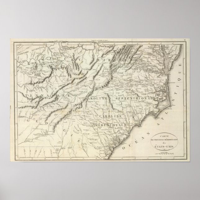 Póster Mapa das províncias do Sul dos Estados Unidos (Frente)